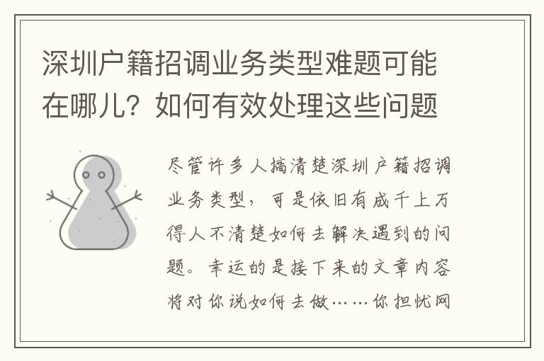 深圳戶籍招調(diào)業(yè)務(wù)類型難題可能在哪兒？如何有效處理這些問(wèn)題？