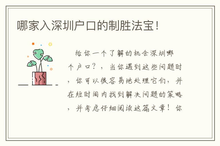 哪家入深圳戶(hù)口的制勝法寶！