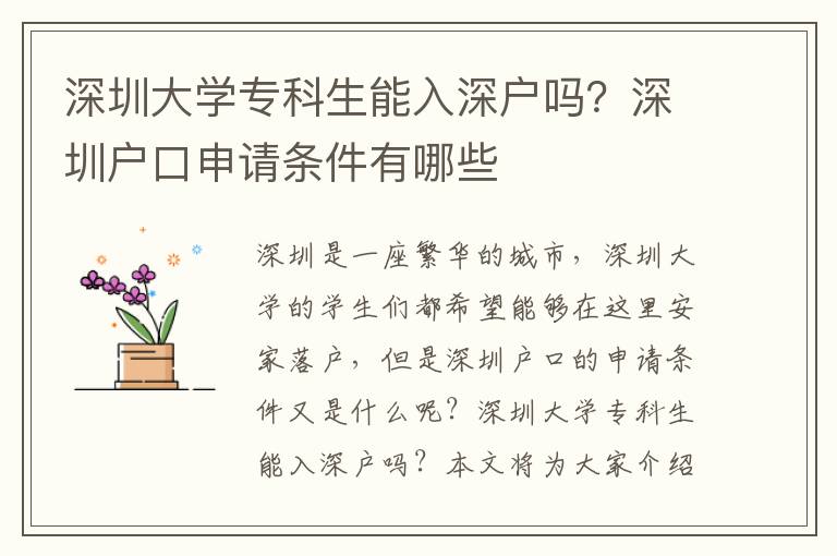 深圳大學?？粕苋肷顟魡?？深圳戶口申請條件有哪些