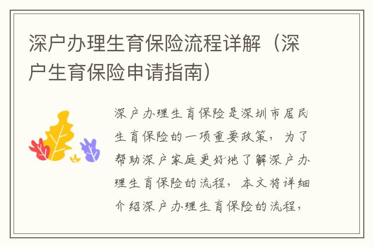 深戶辦理生育保險(xiǎn)流程詳解（深戶生育保險(xiǎn)申請(qǐng)指南）