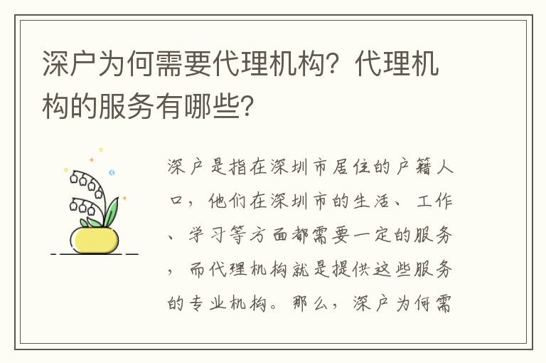 深戶為何需要代理機構(gòu)？代理機構(gòu)的服務有哪些？