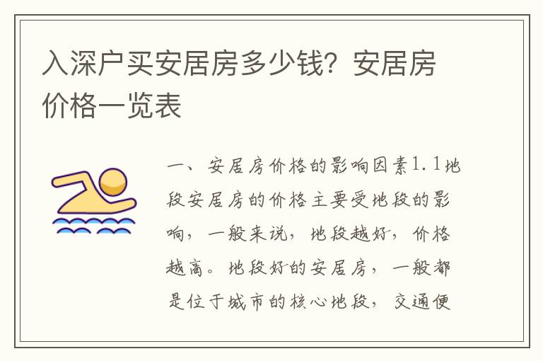 入深戶買安居房多少錢？安居房價(jià)格一覽表
