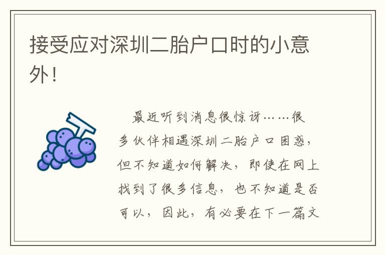 接受應(yīng)對(duì)深圳二胎戶(hù)口時(shí)的小意外！