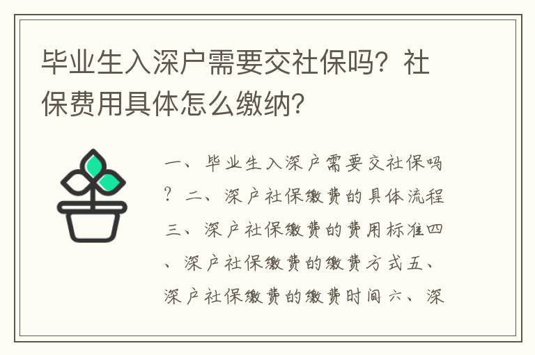 畢業(yè)生入深戶需要交社保嗎？社保費(fèi)用具體怎么繳納？