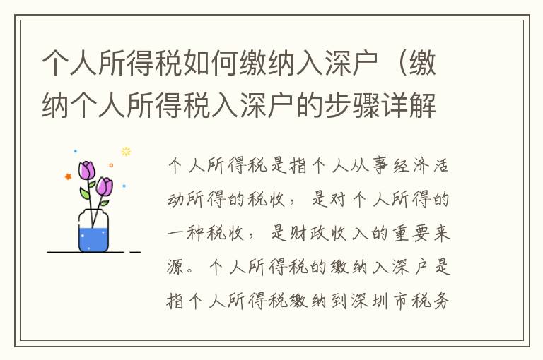 個(gè)人所得稅如何繳納入深戶（繳納個(gè)人所得稅入深戶的步驟詳解）