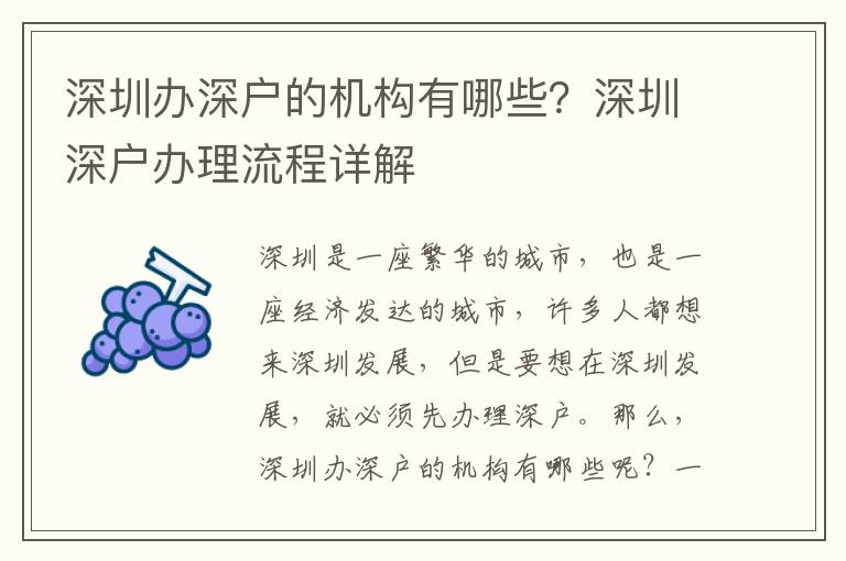深圳辦深戶的機構有哪些？深圳深戶辦理流程詳解