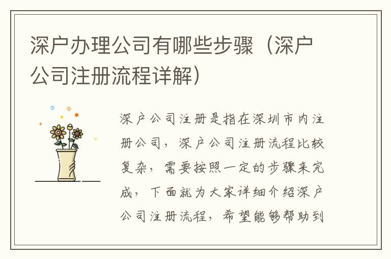 深戶(hù)辦理公司有哪些步驟（深戶(hù)公司注冊(cè)流程詳解）