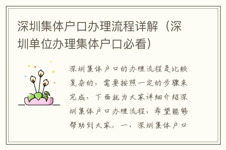 深圳集體戶(hù)口辦理流程詳解（深圳單位辦理集體戶(hù)口必看）