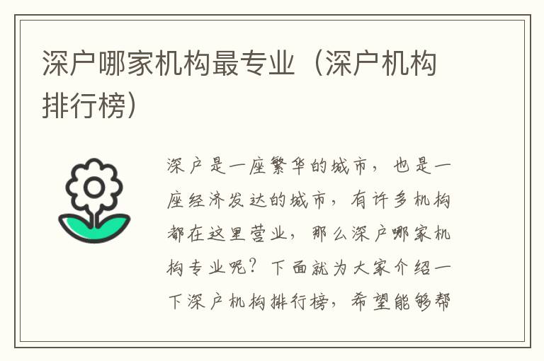 深戶哪家機(jī)構(gòu)最專(zhuān)業(yè)（深戶機(jī)構(gòu)排行榜）