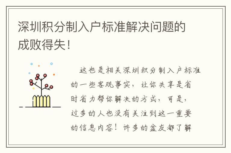 深圳積分制入戶標(biāo)準(zhǔn)解決問題的成敗得失！