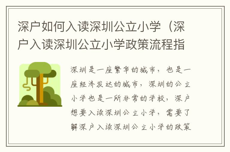 深戶如何入讀深圳公立小學(xué)（深戶入讀深圳公立小學(xué)政策流程指南）
