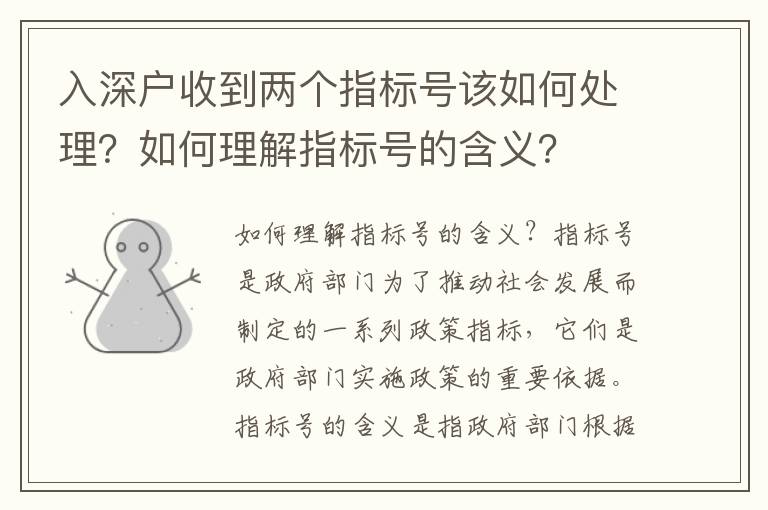 入深戶收到兩個指標號該如何處理？如何理解指標號的含義？