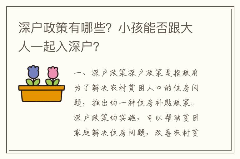 深戶政策有哪些？小孩能否跟大人一起入深戶？