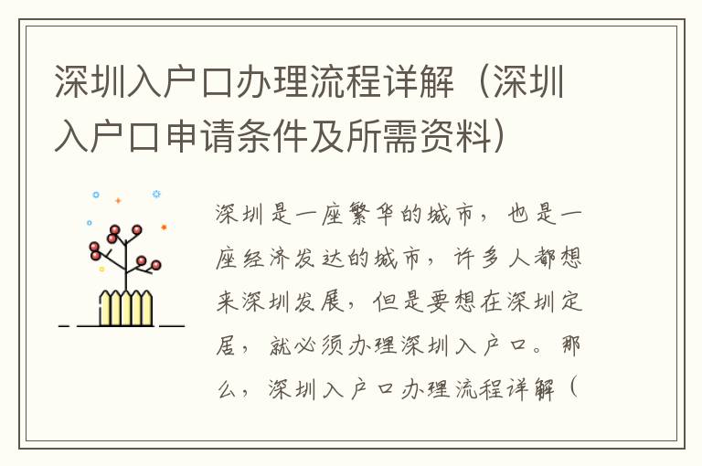 深圳入戶(hù)口辦理流程詳解（深圳入戶(hù)口申請(qǐng)條件及所需資料）