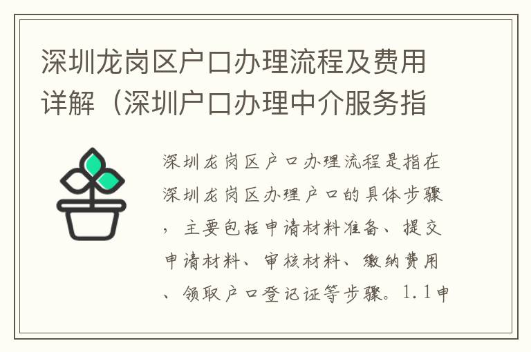 深圳龍崗區(qū)戶口辦理流程及費用詳解（深圳戶口辦理中介服務(wù)指南）