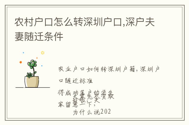 農(nóng)村戶口怎么轉(zhuǎn)深圳戶口,深戶夫妻隨遷條件