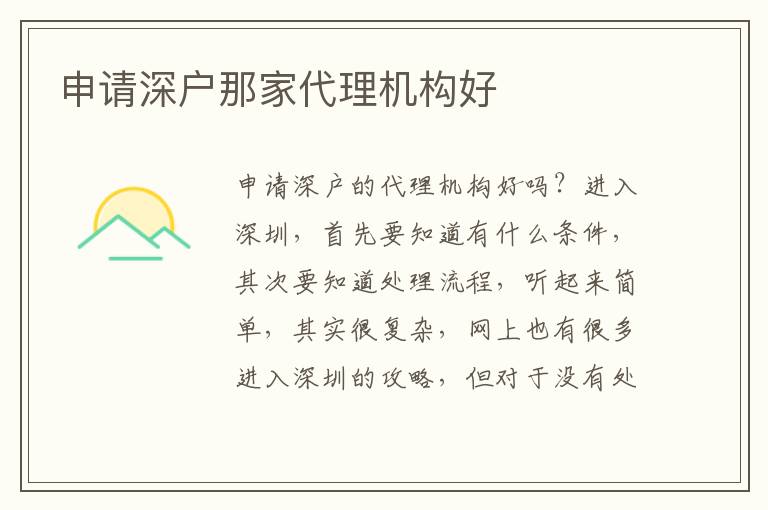 申請深戶那家代理機(jī)構(gòu)好