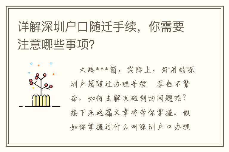 詳解深圳戶口隨遷手續(xù)，你需要注意哪些事項？