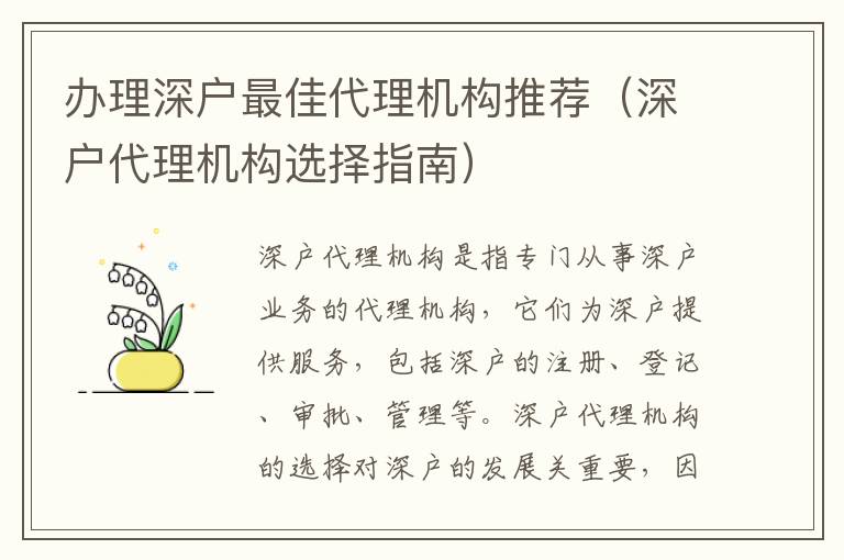 辦理深戶最佳代理機構(gòu)推薦（深戶代理機構(gòu)選擇指南）