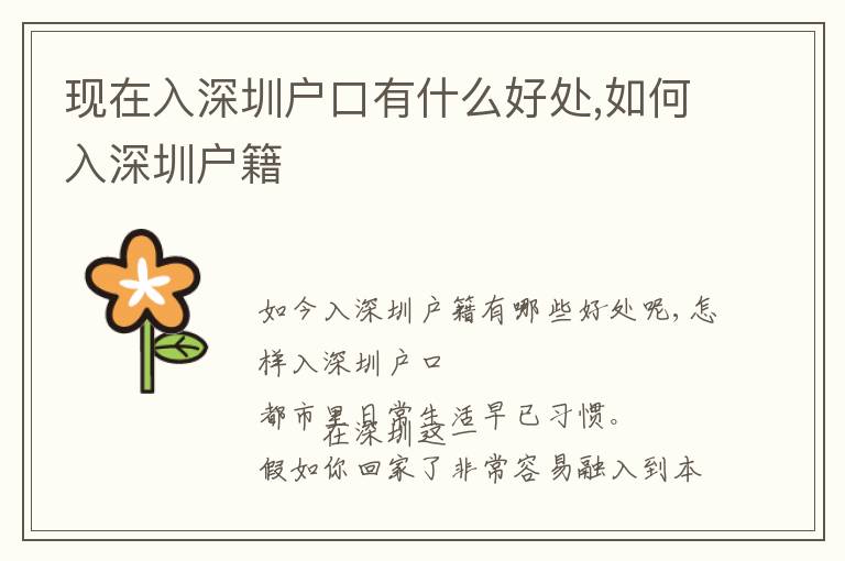 現(xiàn)在入深圳戶口有什么好處,如何入深圳戶籍