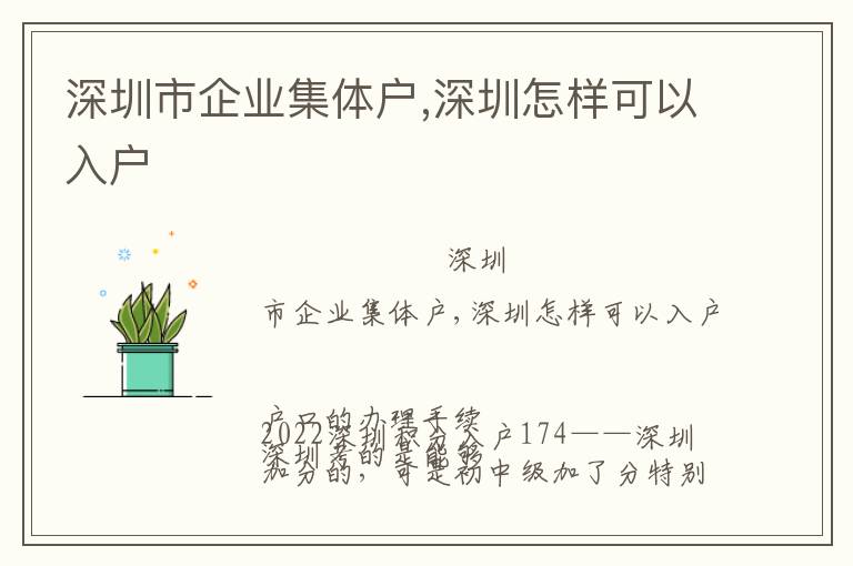 深圳市企業(yè)集體戶,深圳怎樣可以入戶