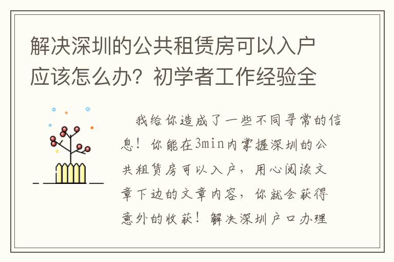 解決深圳的公共租賃房可以入戶應該怎么辦？初學者工作經驗全集
