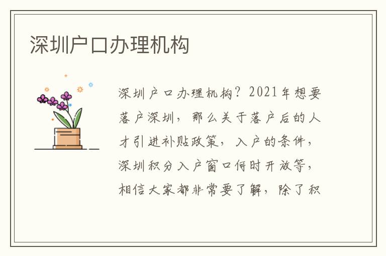 深圳戶(hù)口辦理機(jī)構(gòu)
