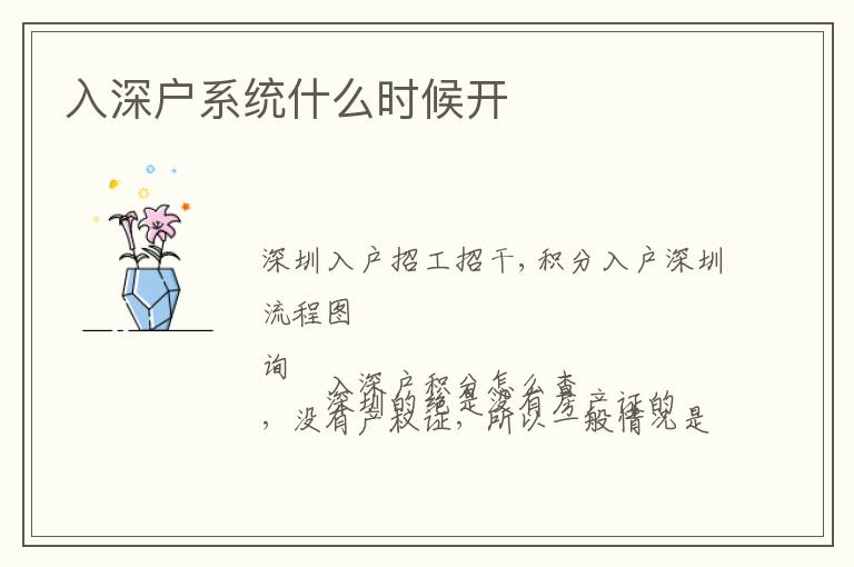 入深戶系統(tǒng)什么時候開