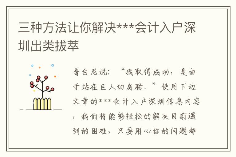 三種方法讓你解決***會計入戶深圳出類拔萃