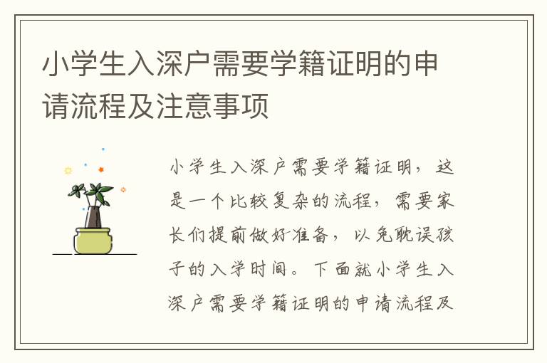 小學生入深戶需要學籍證明的申請流程及注意事項