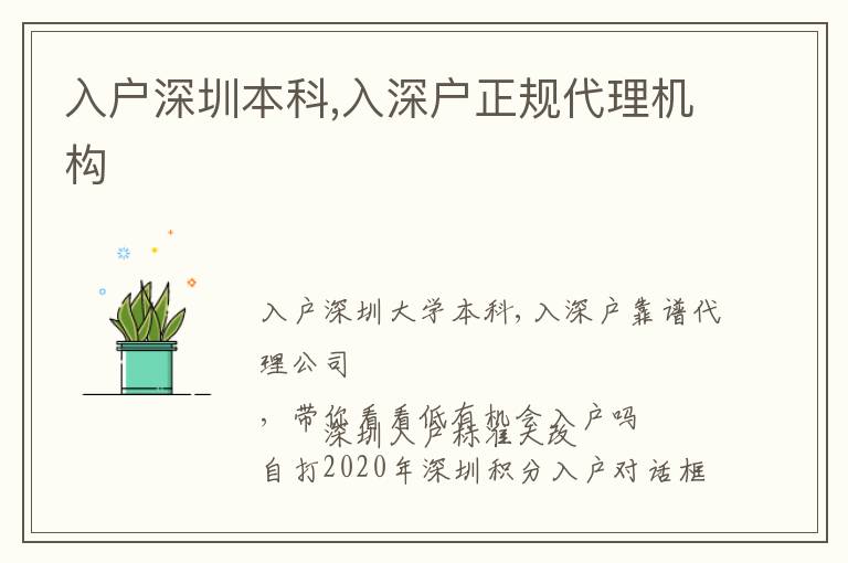 入戶深圳本科,入深戶正規(guī)代理機(jī)構(gòu)