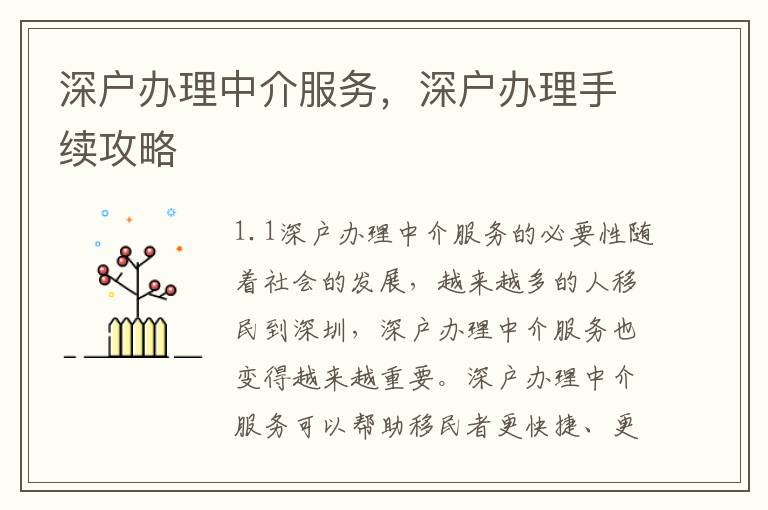 深戶辦理中介服務(wù)，深戶辦理手續(xù)攻略