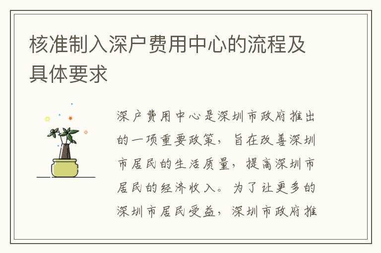 核準(zhǔn)制入深戶費(fèi)用中心的流程及具體要求