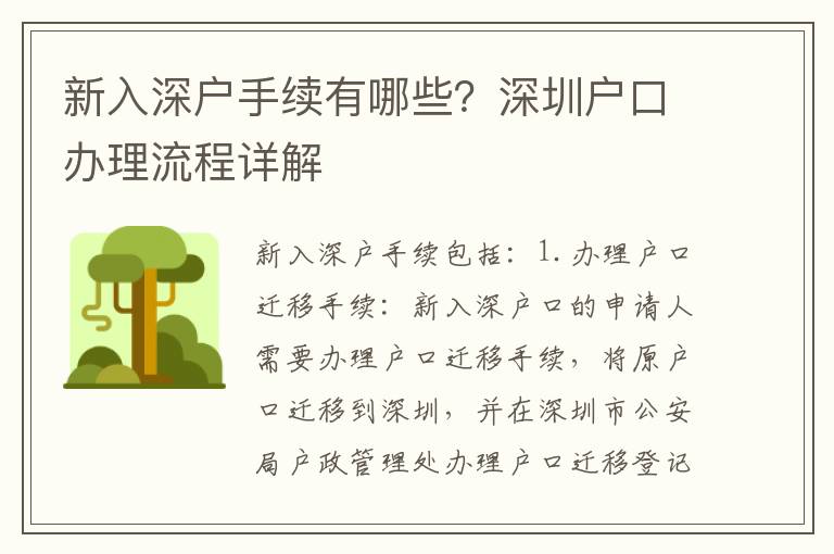 新入深戶手續有哪些？深圳戶口辦理流程詳解