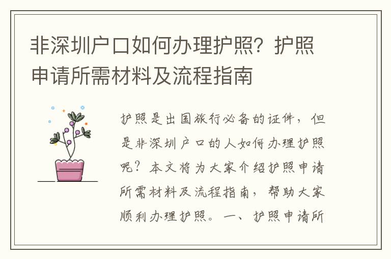 非深圳戶口如何辦理護照？護照申請所需材料及流程指南