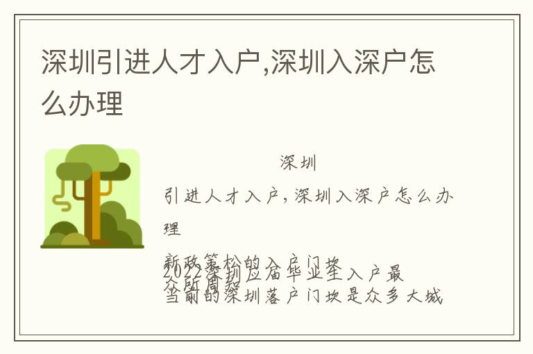 深圳引進(jìn)人才入戶,深圳入深戶怎么辦理