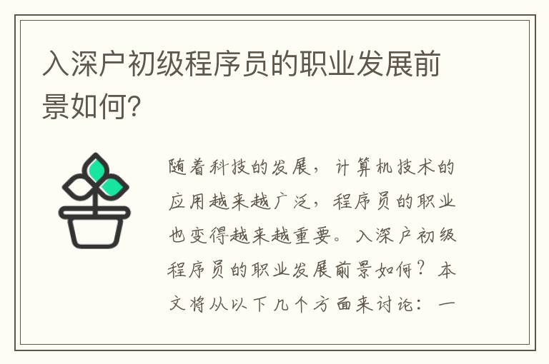 入深戶初級程序員的職業發展前景如何？