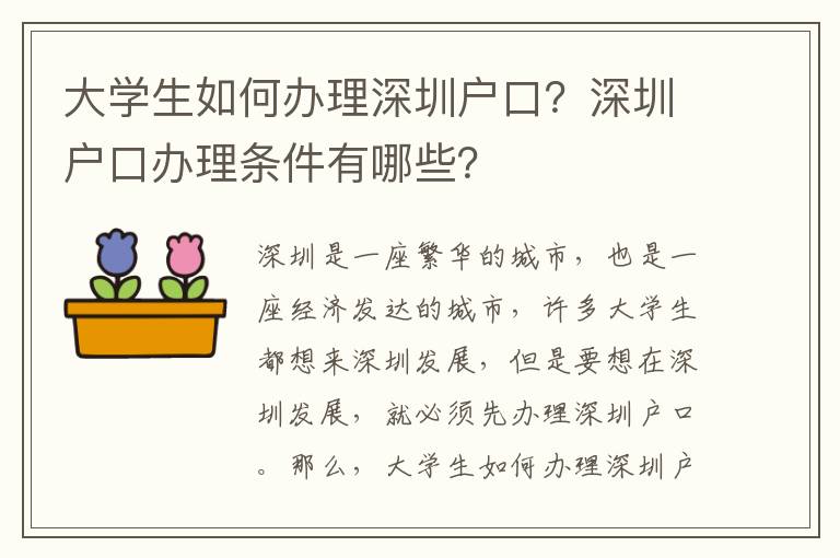大學生如何辦理深圳戶口？深圳戶口辦理條件有哪些？