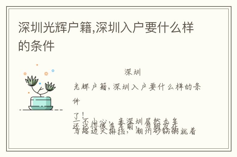 深圳光輝戶(hù)籍,深圳入戶(hù)要什么樣的條件