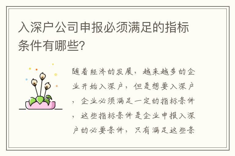 入深戶公司申報必須滿足的指標條件有哪些？