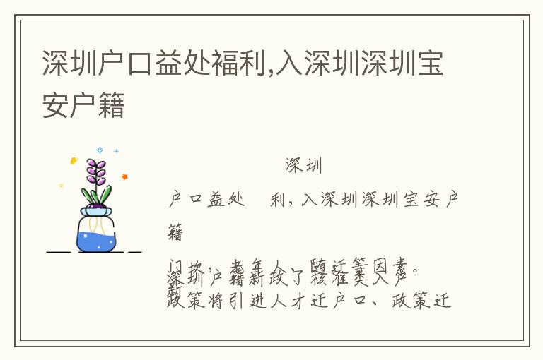 深圳戶口益處褔?yán)?入深圳深圳寶安戶籍