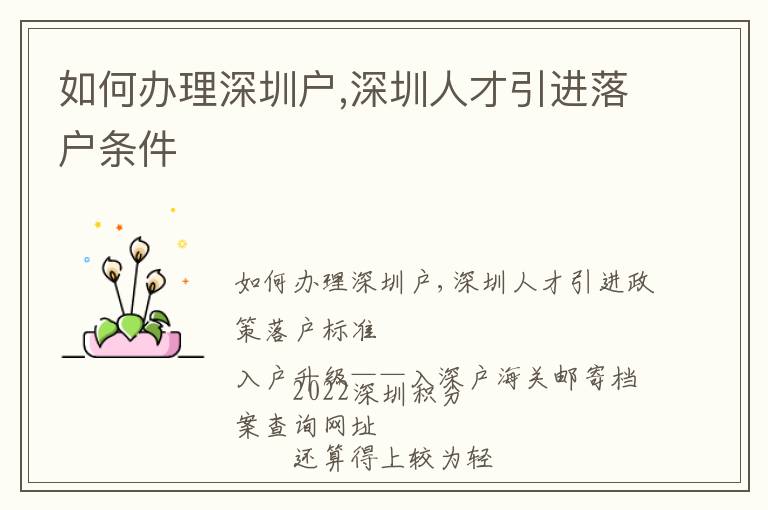 如何辦理深圳戶,深圳人才引進(jìn)落戶條件
