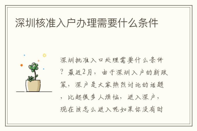 深圳核準(zhǔn)入戶辦理需要什么條件