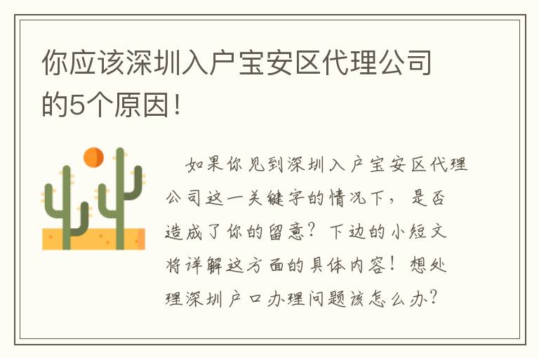 你應該深圳入戶寶安區代理公司的5個原因！