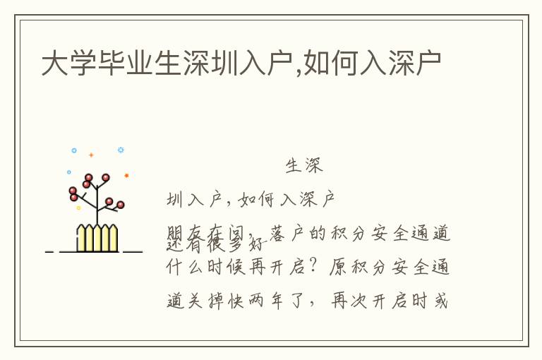大學畢業(yè)生深圳入戶,如何入深戶