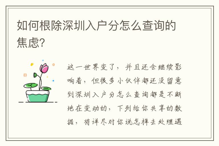 如何根除深圳入戶(hù)分怎么查詢(xún)的焦慮？