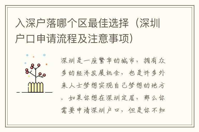 入深戶落哪個區(qū)最佳選擇（深圳戶口申請流程及注意事項）