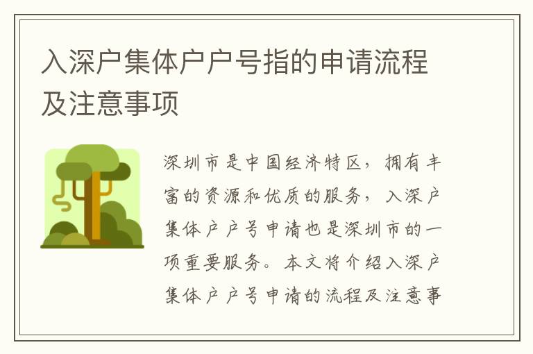 入深戶(hù)集體戶(hù)戶(hù)號(hào)指的申請(qǐng)流程及注意事項(xiàng)