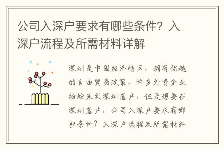 公司入深戶要求有哪些條件？入深戶流程及所需材料詳解