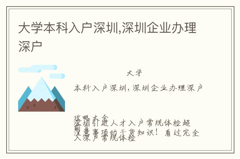 大學本科入戶深圳,深圳企業(yè)辦理深戶